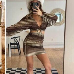 12th Tribe Free Bird Brown Long Sleeve Mini Dress NWT